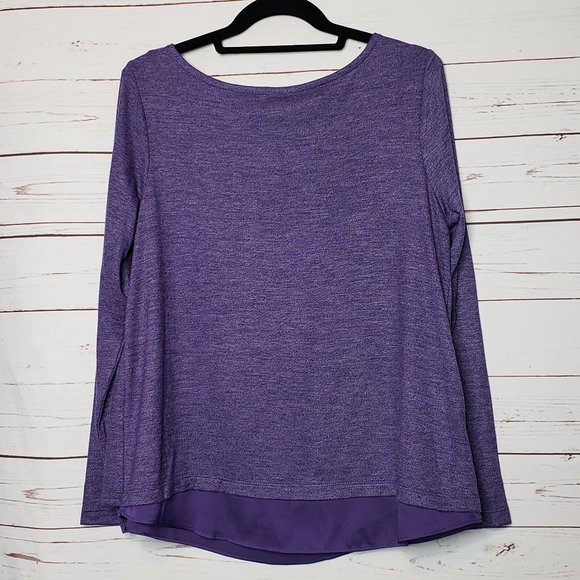 Lands' End Petite Purple Long Sleeve Split Back Top - Picture 1 of 10